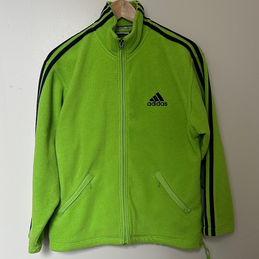 Adidas Vintage Neon Green Zip-Up Fleece Jacket